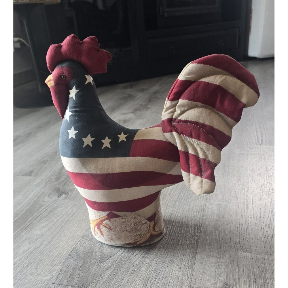 Americana Red White Blue Soft Sculpture Rooster Chicken Patriotic Stars Stripes/